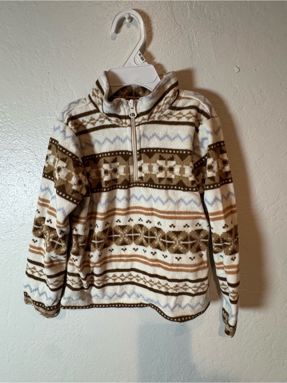Kids' Brown Polar Bear Pattern Fleece Pullover - Quarter-Zip